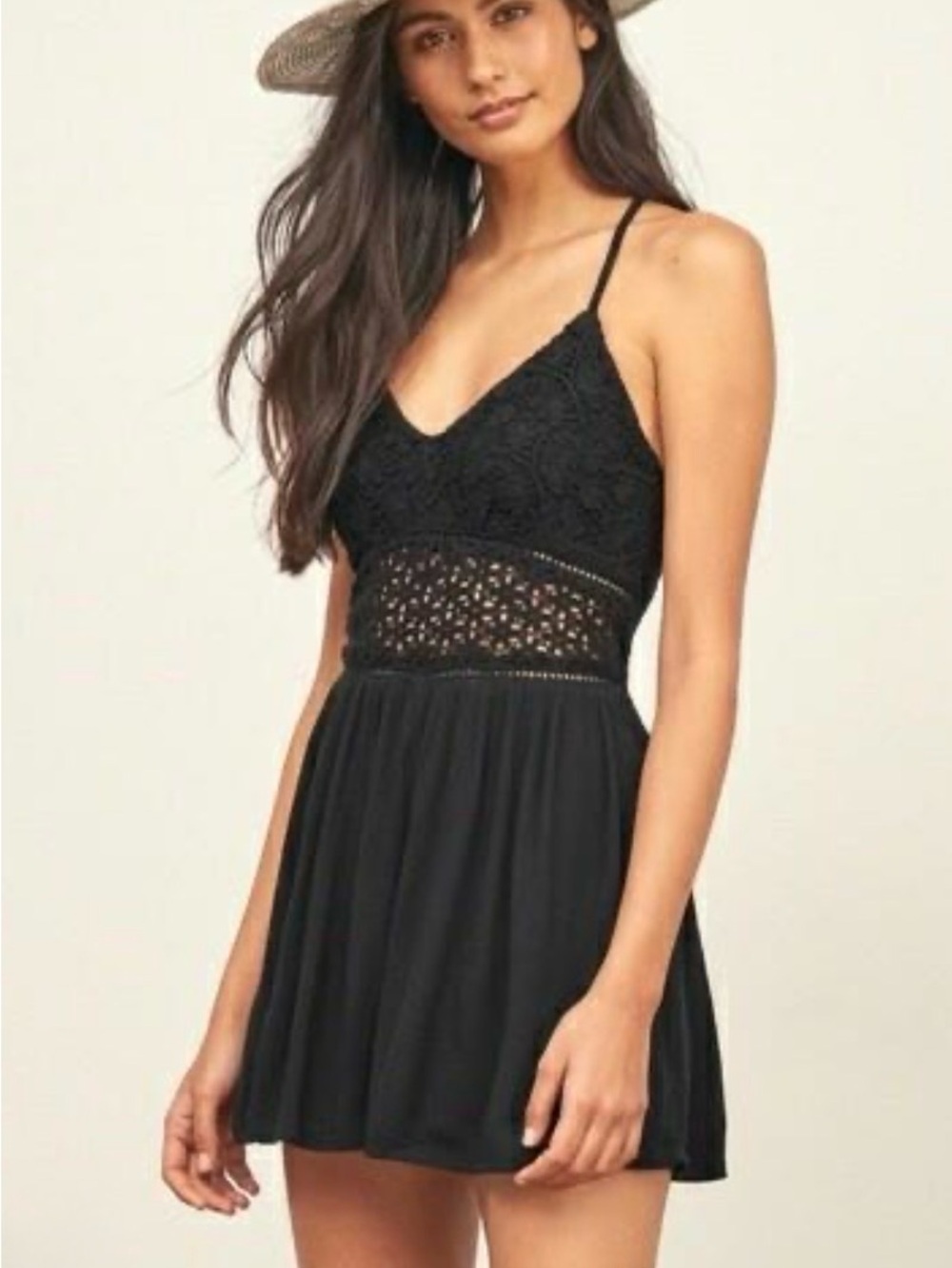 Abercrombie & Fitch Crochet Waist Skater Romper Size M Boho Festival